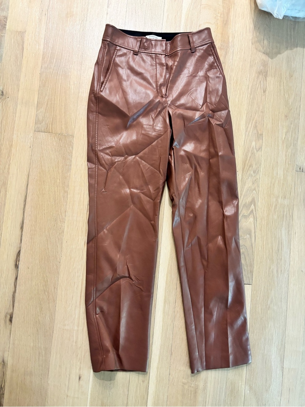 Faux Leather Tapered Pants - Brown